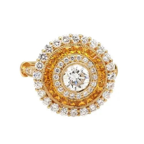 Diamond and Yellow Sapphire Ring with Round Brilliants