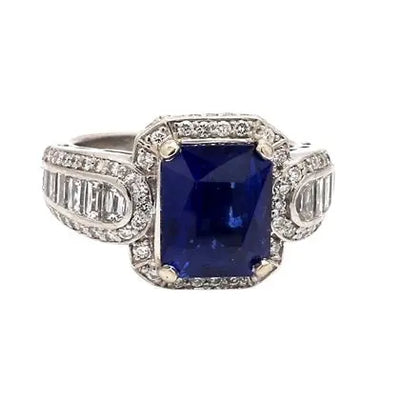 4.16 CT Emerald Cut Sapphire Ring with 1.60 CTW Diamond Accents