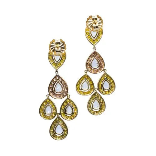 8.33ctw Pink and Yellow Diamond Rose Cut Chandelier Earrings