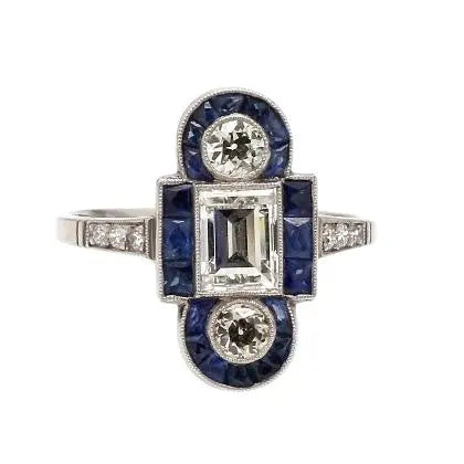 GIA-Certified Baguette Diamond Ring with Sapphire Accents