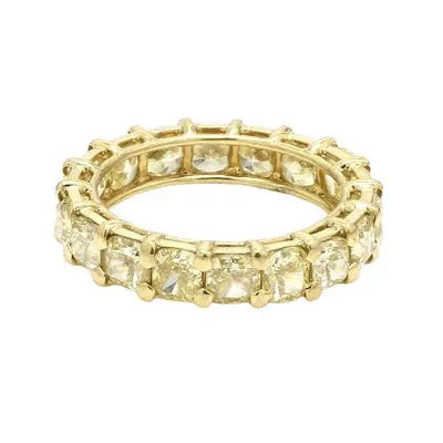 18K Yellow Gold Ring with Fancy Yellow Intense Cushion Cut Diamonds