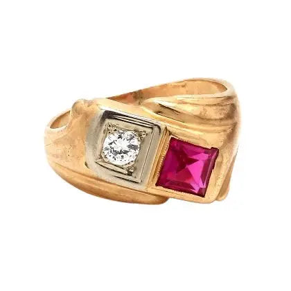 14K Rose Gold Ring with Diamond and Synthetic Ruby