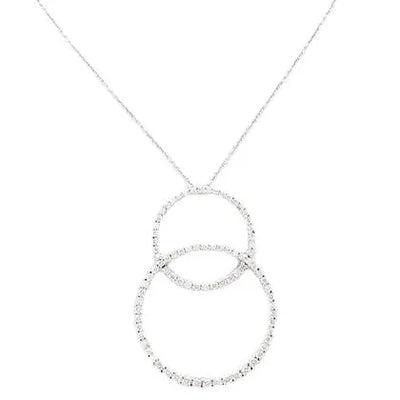 18k White Gold Double Circle Necklace with Diamonds