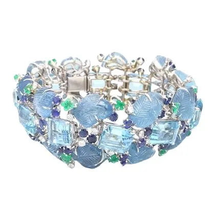 Aquamarine Bracelet with Diamond, Sapphire, and Emerald Accents