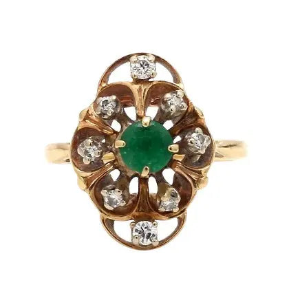 Elegant 14K Yellow Gold Emerald and Diamond Ring