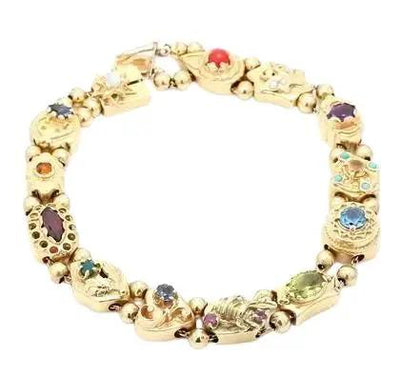 14k Yellow Gold Bracelet with Multicolored Gemstones