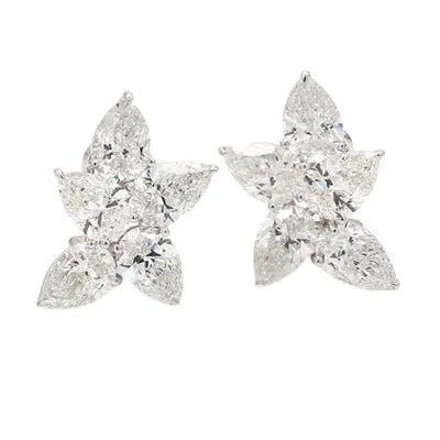 Flower Earrings with GIA-Certified Pear-Shaped Diamonds