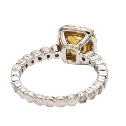 1.60ct Fancy Yellow Cushion Cut Two-Tone Diamond Ring with Halo