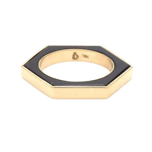 Black Hexagon Onyx Inlay Convertible Ring