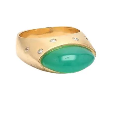 GAUTHIER 14K Yellow Gold Ring with Chrysoprase and Diamonds