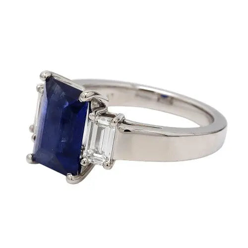 Emerald Cut Sapphire & Diamond Platinum Estate Ring Sz. 6.5