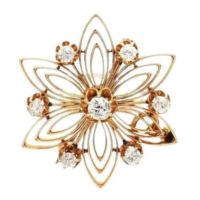 18k Rose Gold Old Mine Cut Diamond Flower Pin