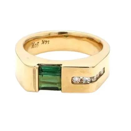 14k Yellow Gold Ring with Green Tourmaline and Diamonds