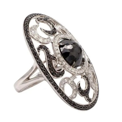 Estate Black Diamond Rose Cut & White Diamond Two-Tone Ring