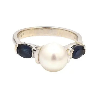 18K Rose Gold Pearl and Sapphire Ring Size 5