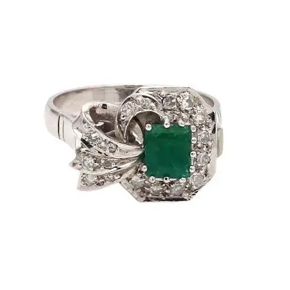 Estate Ring with Emerald and Diamonds