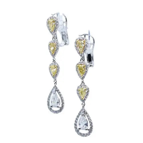 18K Gold Diamond Earrings with Round and Pear Cuts