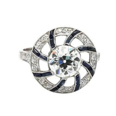 Old European Cut Diamond and Sapphire Ring