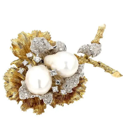 Tiffany & Co. Diamond and Baroque Pearl Pin, Maple Leaf Collection