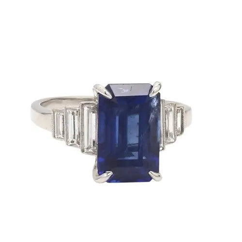 Estate Blue Sapphire & Diamond Platinum Ring Sz. 6.25