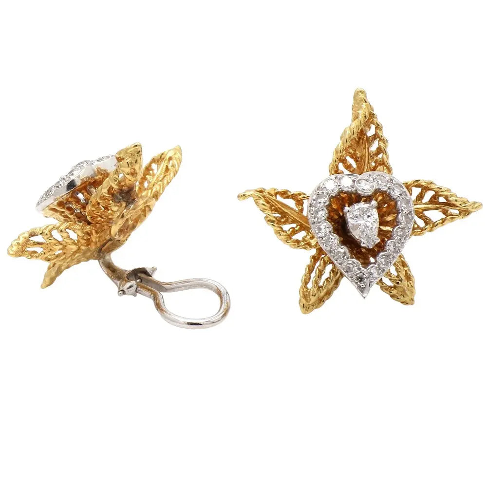 18K Yellow Gold & Platinum Flower Earrings with Entremblant Diamonds