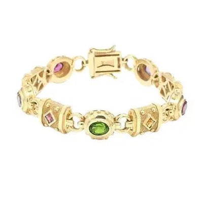14k Yellow Gold Bracelet with Multicolored Gemstones