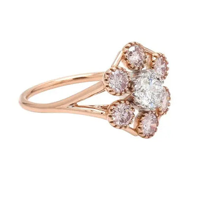Diamond & Pink Diamond Accent Gold Estate Ring Sz. 6.5