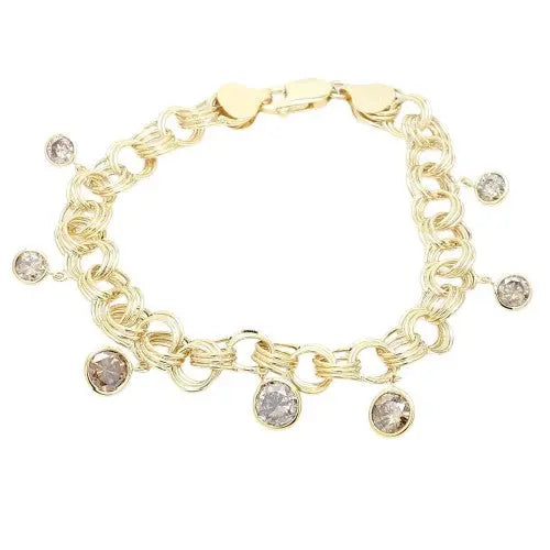 Brown Diamond Spiral Charm Bracelet with Bezel-Set Center Stone