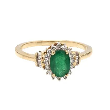 10K Yellow Gold Emerald and Diamond Ring