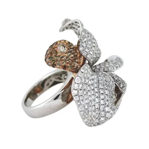 9.921ctw Round Brilliant Cut Two-Tone Diamond Floral Pave Ring