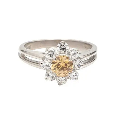 Oscar Heyman Fancy Intense Yellow Diamond Ring with Accents
