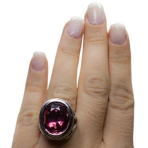 15.00ct Pink Tourmaline & 3.00ct Diamond Ring Sz. 6.5