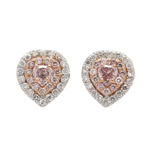 Diamond Earrings with Heart-Shaped and Pink Accents