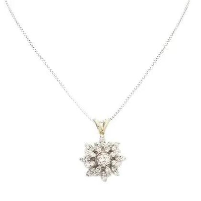 14k White Gold Flower Pendant Necklace with Diamonds
