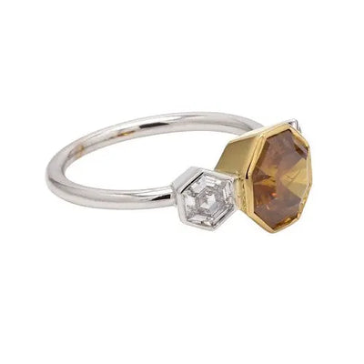 Octagon Fancy Deep Brownish-Orange Yellow Diamond Ring