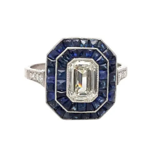 Emerald Cut Diamond and Sapphire Ring – GIA Certified