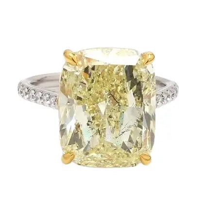 Fancy Yellow Cushion-Cut Diamond Ring with Round Diamond Accents