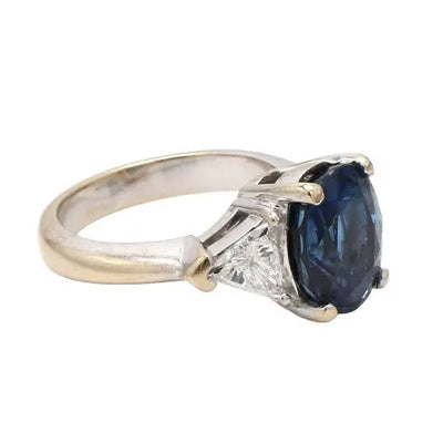 5.34ct Oval No Heat Thailand Sapphire and Diamond Ring Sz. 5.5