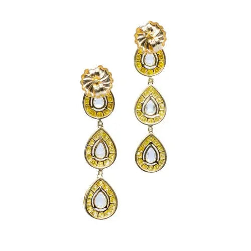 Rose Cut Diamond & Two-Tone Gold Dangle Earrings