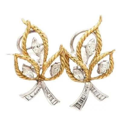 Platinum & 18k Yellow Gold Earrings with Marquise and Baguette Diamonds