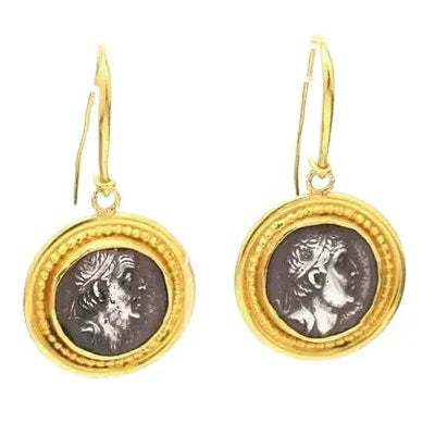 21k Yellow Gold Earrings with 16mm Roman Coins