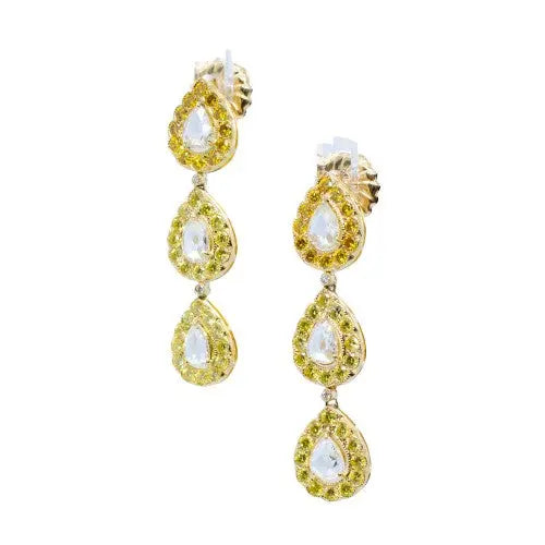 Rose Cut Diamond & Two-Tone Gold Dangle Earrings