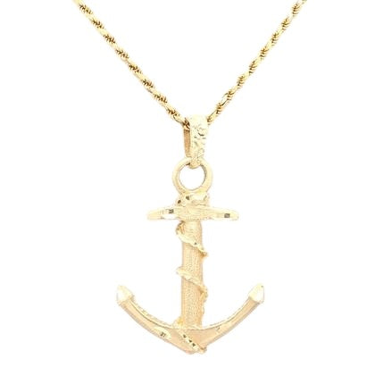 14k Yellow Gold Anchor Pendant Necklace