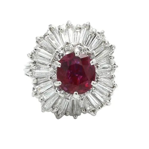 Platinum Ring with Heated Ruby and Baguette Diamonds
