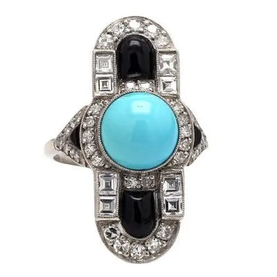 Turquoise, Diamond, and Onyx Accent Ring