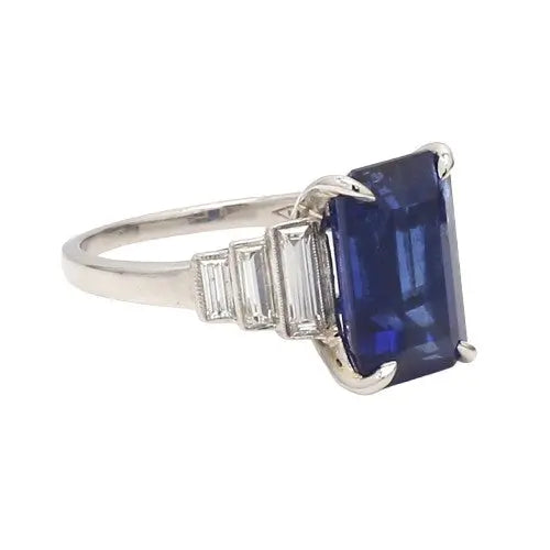 Estate Blue Sapphire & Diamond Platinum Ring Sz. 6.25
