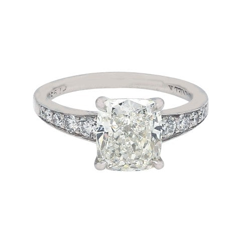 Platinum Ring with Cushion Cut J SI1 Diamond and Diamond Accents