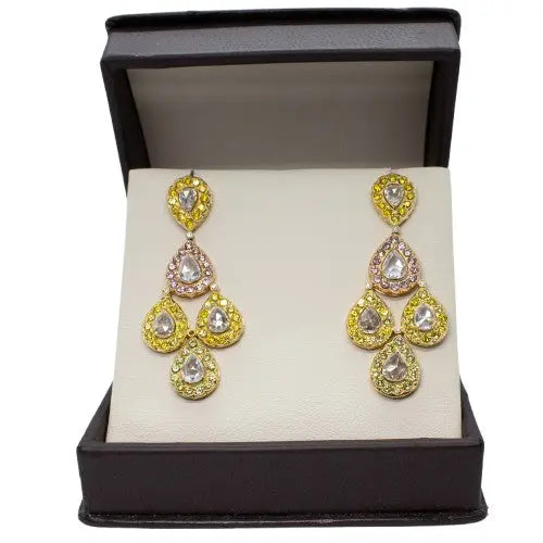 8.33ctw Pink and Yellow Diamond Rose Cut Chandelier Earrings
