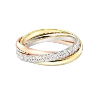 Cartier Trinity Half-Paved Ring in 18k Tri-Color Gold with Diamonds