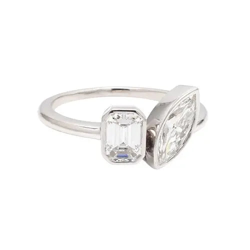 Emerald and Marquise Diamond Duo Ring – GIA Certified